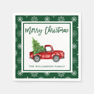 Brush Script Red Vintage Truck Christmas Party GR Napkins
