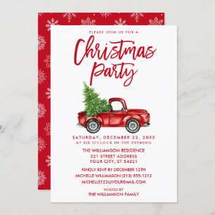 Brush Script Red Vintage Truck Christmas Party SB Invitation