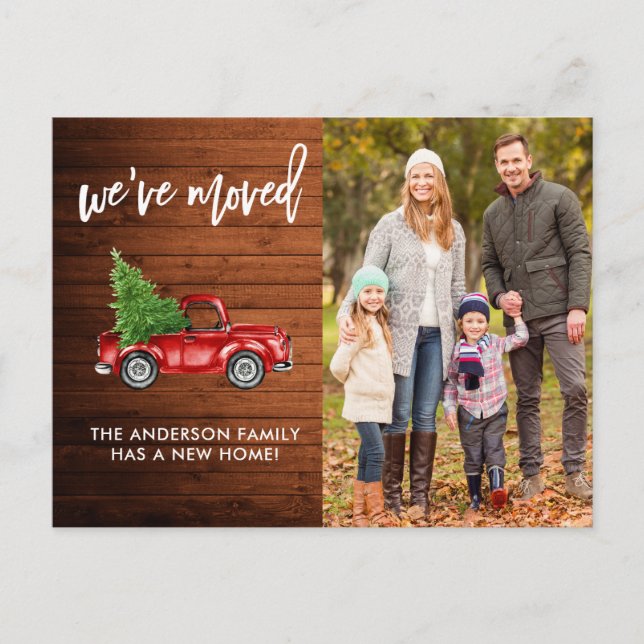 Brush Script Rustic Address Change Red Truck Photo Postcard (Front)