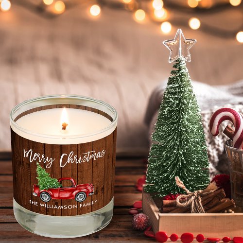Brush Script Rustic Christmas Vintage Truck Scented Candle