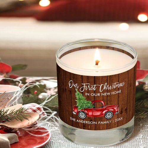 Brush Script Rustic First Christmas New Home Truck Scented Candle