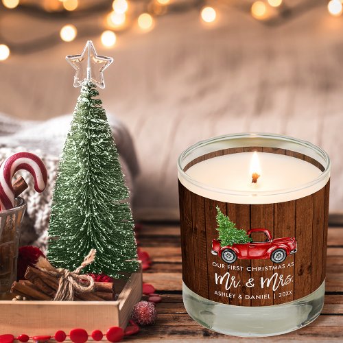 Brush Script Rustic First Christmas Vintage Truck Scented Candle