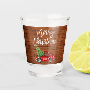 Brush Script Rustic Wood Vintage Truck Christmas Shot Glass