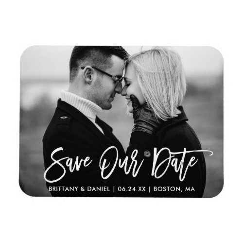 Brush Script Save Our Date Black and White Magnet
