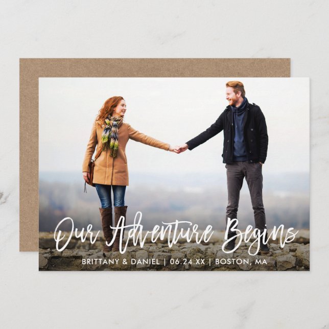 Brush Script Save The Date Adventure Kraft Card (Front/Back)