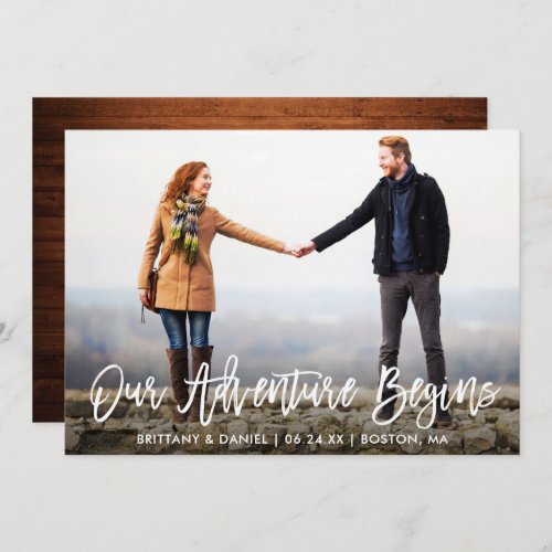 Brush Script Save The Date Adventure Wood Card