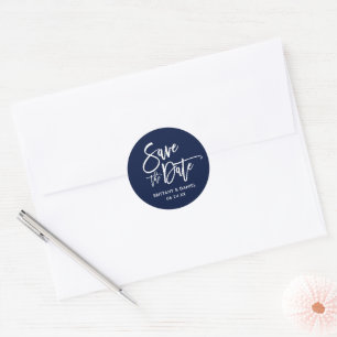 Brush Script Save The Date Blue Envelope Seals