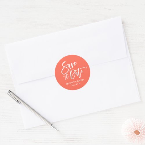 Brush Script Save The Date Coral Envelope Seals