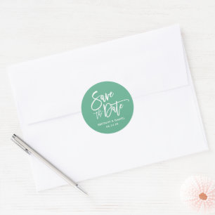 Brush Script Save The Date Neo Mint Envelope Seals