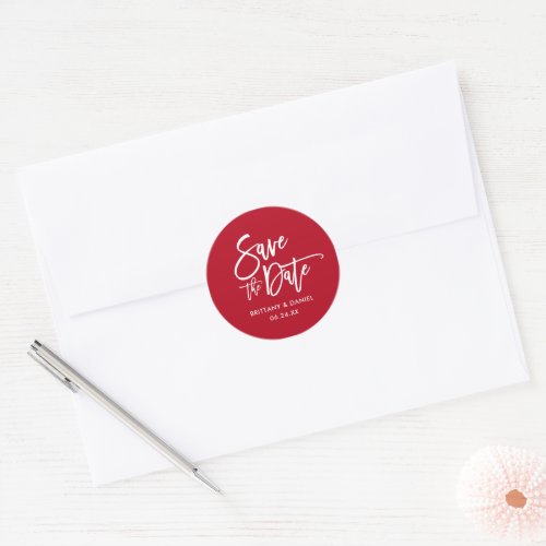 Brush Script Save The Date Red Envelope Seals