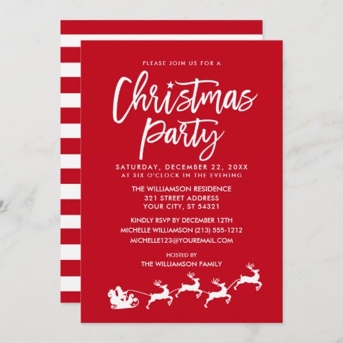 Brush Script Star Santa Christmas Party Striped Invitation