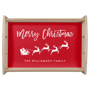 Brush Script Star Santa Merry Christmas Serving Tray