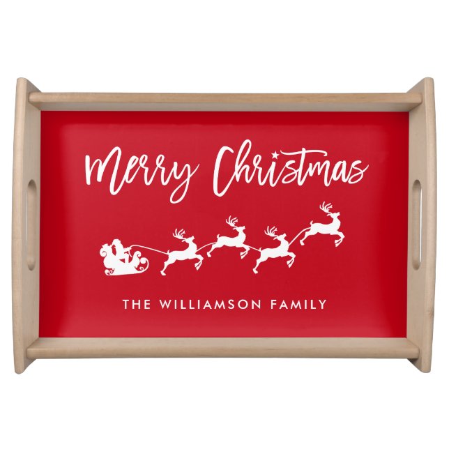 Brush Script Star Santa Merry Christmas Serving Tray (Front)