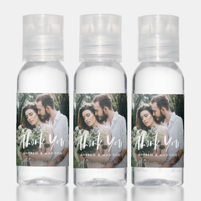 Brush Script Thank You Wedding Photo Hand Sanitizer (Set)