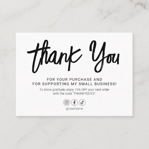 Brush Script Thank You White Business Card