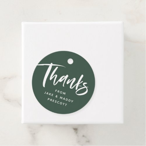 Brush script thanks hunter green wedding favor tags