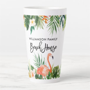 Brush Script Tropical Coral Floral Beach House Lg Latte Mug