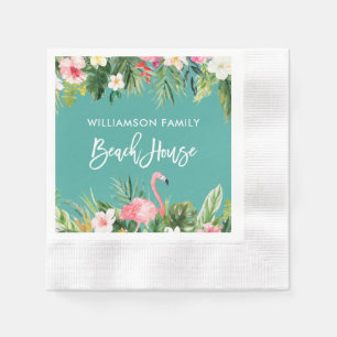 Brush Script Tropical Floral Beach House Cocktail Napkins
