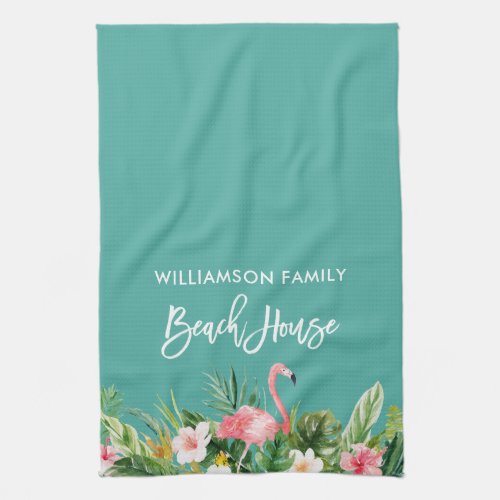 Brush Script Tropical Floral Beach House Kitchen Towel
