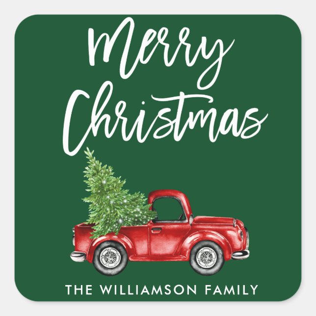Brush Script Truck Christmas Green Envelope Seal (Front)