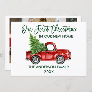 Brush Script Truck First Christmas New Home Photo Holiday Card