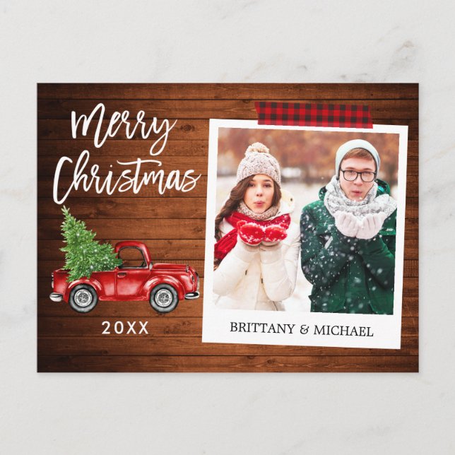 Brush Script Truck Instant Photo Tape Christmas Postcard (Front)