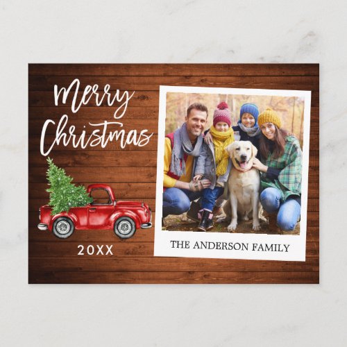 Brush Script Truck Wood Instant Photo Christmas Postcard