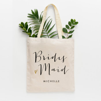Brush Script Typography "bridesmaid" Tote Bag by heartlocked at Zazzle