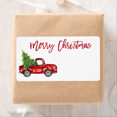 Brush Script Vintage Red Truck Christmas Mailing Label