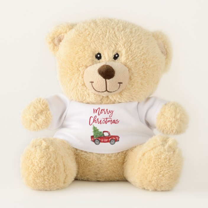 Brush Script Vintage Red Truck Christmas Teddy Bear Zazzle Com