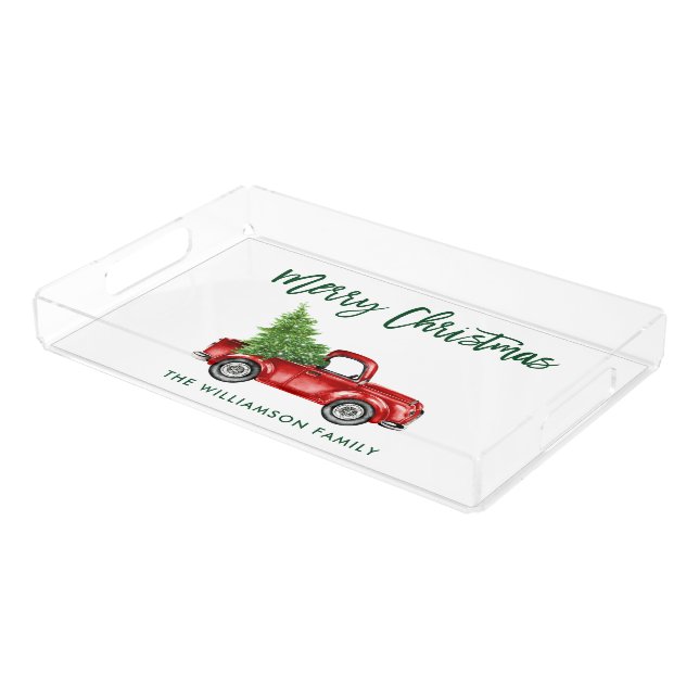 Brush Script Vintage Truck Christmas Cookie Tray G (Angled)