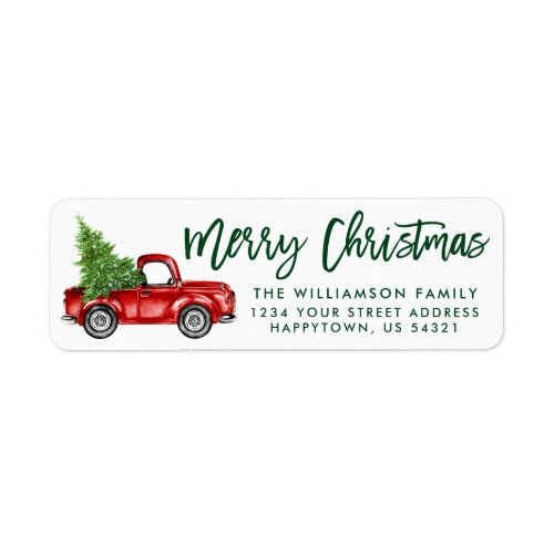 Brush Script Vintage Truck Christmas Green Label