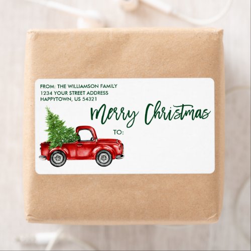 Brush Script Vintage Truck Christmas Green Mailing Label