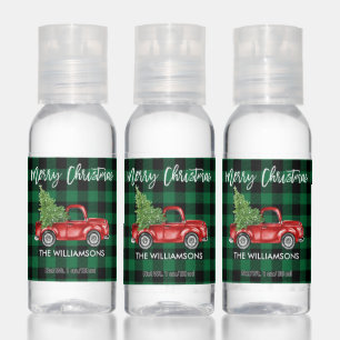 Brush Script Vintage Truck Tree Green Plaid Hand Sanitizer