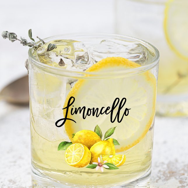 Brush Script Watercolor Lemons Limoncello Glass (Several styles to choose from.)