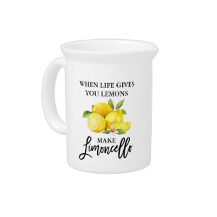 Brush Script Watercolor Lemons Limoncello Small Beverage Pitcher