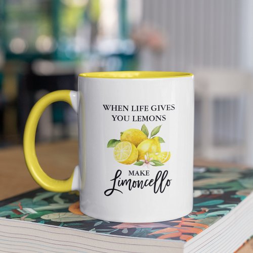 Brush Script Watercolor Lemons Limoncello Yellow Mug