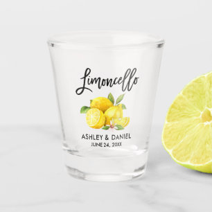 Brush Script Watercolor Lemons Wedding Limoncello Shot Glass