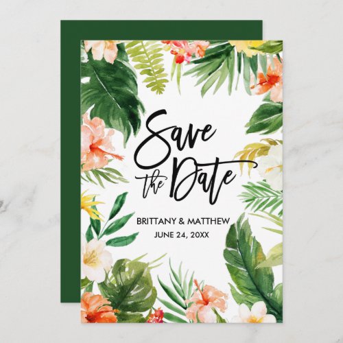 Brush Script Watercolor Tropical Coral Floral Save The Date