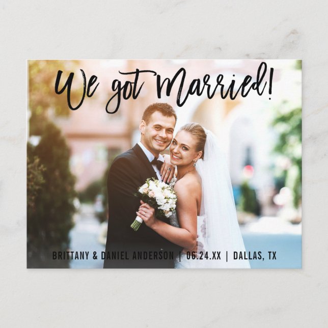 Brush Script We Got Married Couple Photo Postcard (Front)