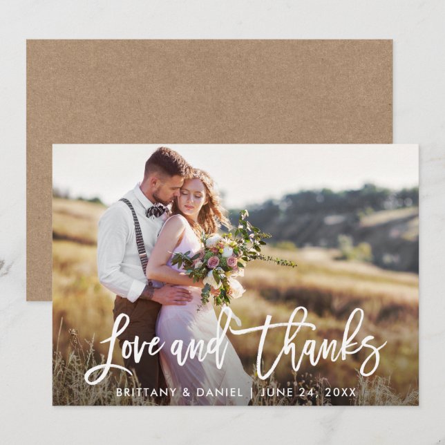 Brush Script Wedding Love and Thanks Kraft Card (Front/Back)