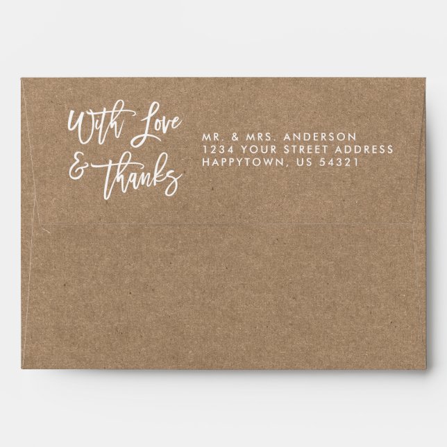 Brush Script Wedding Love Thanks Kraft Style Envelope (Back (Top Flap))