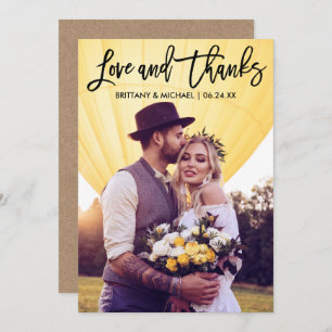 Brush Script Wedding Photo Kraft Thank You Card B