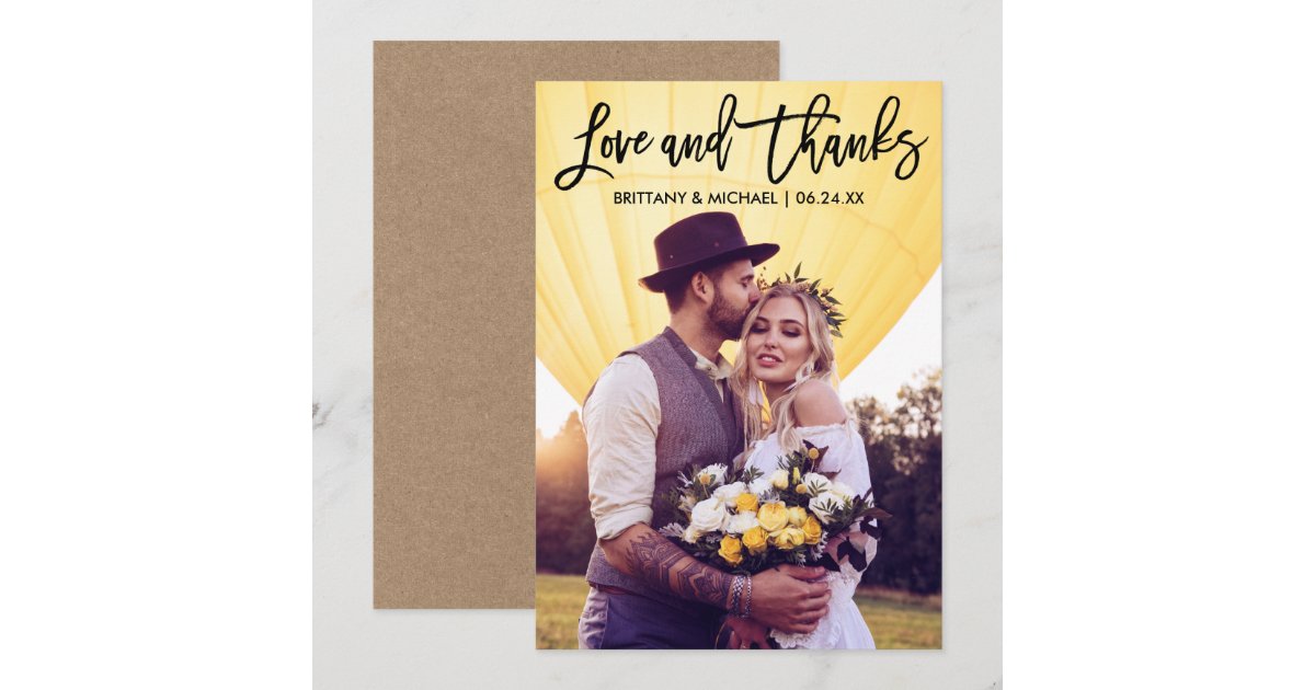 Brush Script Wedding Photo Kraft Thank You Card B | Zazzle