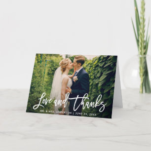 Brush Script Wedding Photo Love Thanks Modern Fold Card