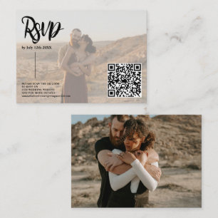 Brush script wedding rsvp Qr code 2 photos Enclosure Card
