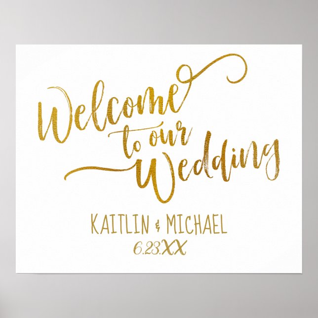 Brush Script Wedding Welcome Sign | (Faux Foil) (Front)
