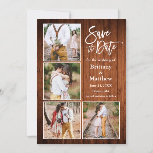 Brush Script Wood 4 Photo Engagement Save The Date
