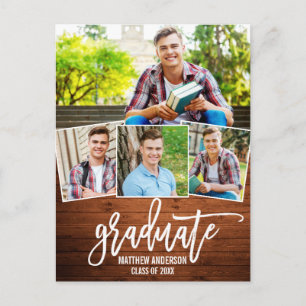 Brush Script Wood 4 Photo Graduation Announcement