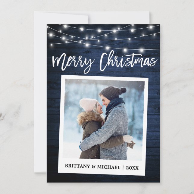 Brush Script Wood Instant Camera Couple Christmas Holiday Card (Front)